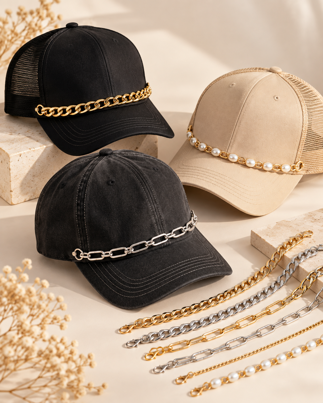 Decorative Hat Chains | Gold, Silver & Pearl Styles