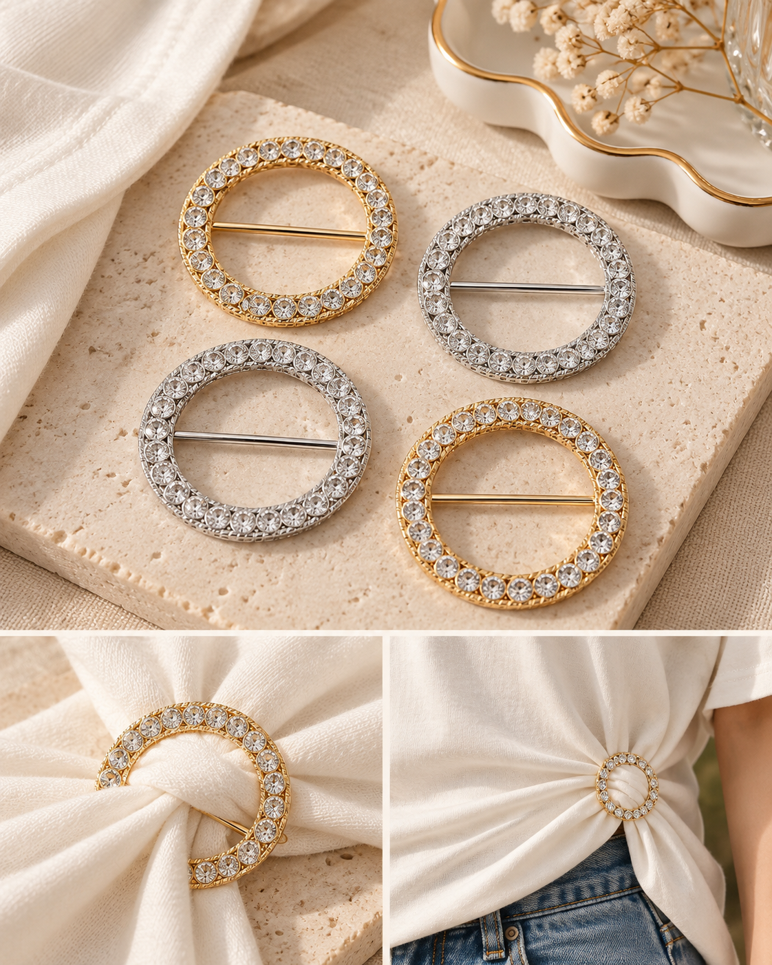 Rhinestone Shirt Tie Ring | Gold & Silver Tone