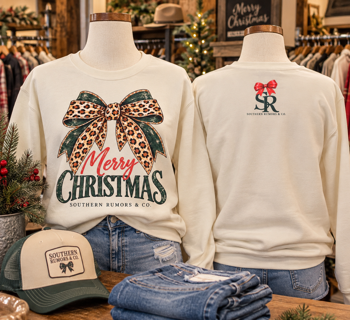 Leopard Bow Merry Christmas Sweatshirt